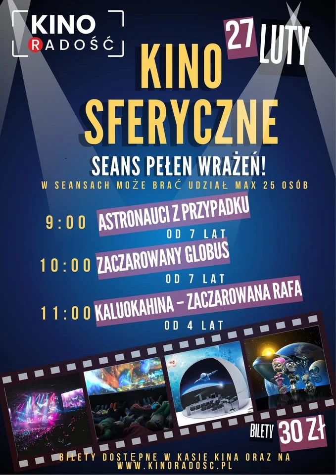 Grafika promocyjna wydarzenia Kino Sferyczne — seanse pełne wrażeń