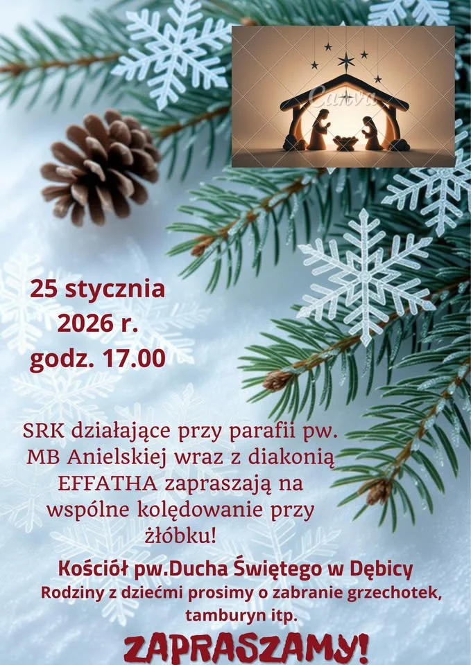 Grafika promocyjna wydarzenia Kolędowanie przy żłóbku w Kościele Ducha Świętego w Dębicy