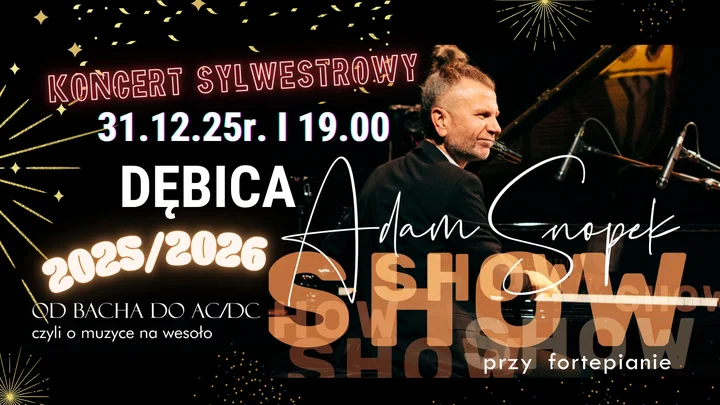 Grafika promocyjna wydarzenia KONCERT SYLWESTROWY i Adam Snopek Show — muzyka, śmiech i energia w Domu Kultury MORS