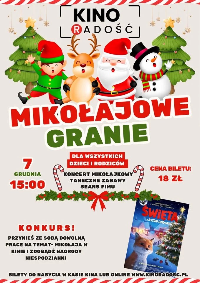Grafika promocyjna wydarzenia MIKOŁAJOWE GRANIE — świąteczna niedziela dla rodzin w Kinie Radość