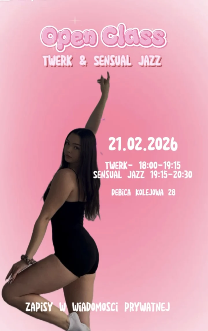 Grafika promocyjna wydarzenia OPEN CLASS — Twerk & Sensual Jazz: otwarte zajęcia taneczne w Dębicy