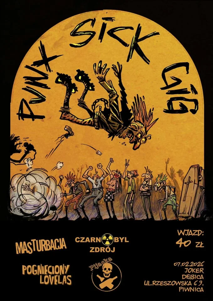 Grafika promocyjna wydarzenia PUNX SICK GIG — punkowy wieczór w Klubie Joker (7 lutego 2026)