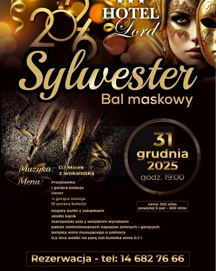 Grafika promocyjna wydarzenia Sylwester 2025/26 w Hotelu Lord Dębica