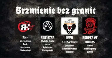 Grafika promocyjna wydarzenia BRZMIENIE BEZ GRANIC!!! w Dębicy – cztery zespoły, jeden wieczór mocnego grania