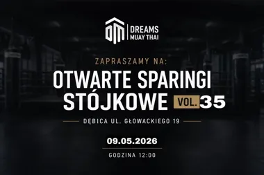 Grafika promocyjna wydarzenia OTWARTE SPARINGI STÓJKOWE VOL. 35 w Dębicy – sportowe spotkanie dla fanów boksu, K1 i Muay Thai