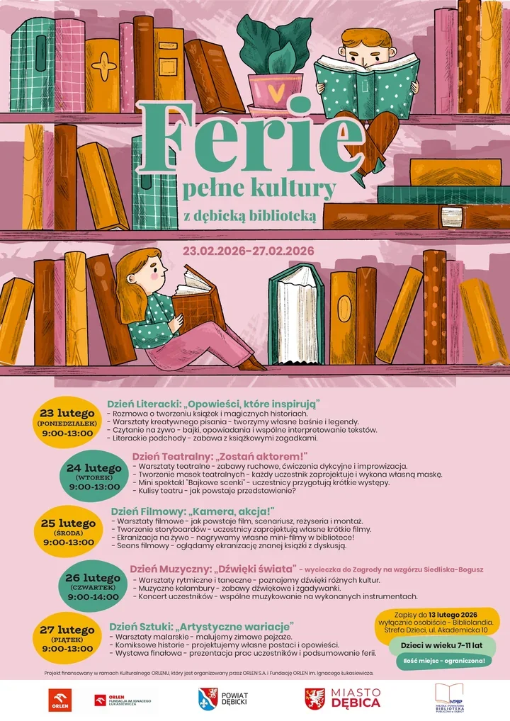 Ferie w bibliotece - tydzień warsztatów, filmów i teatru dla dzieci w Dębicy