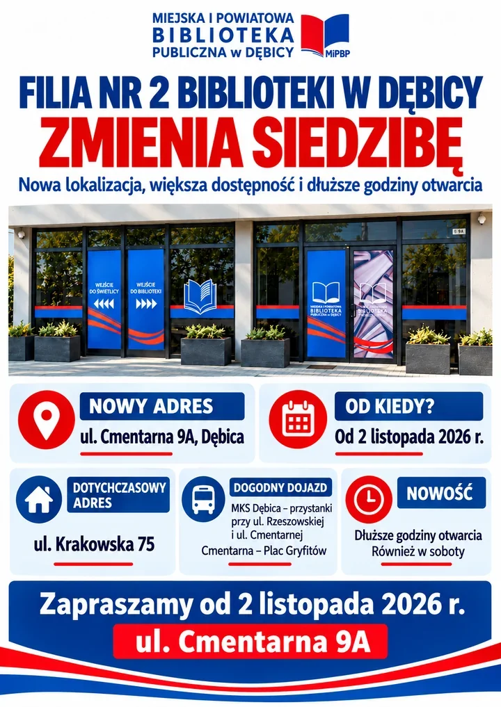 Filia nr 2 Biblioteki w Dębicy rusza pod nowym adresem - będą soboty