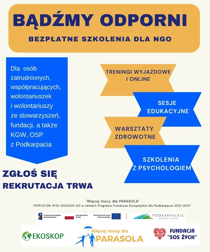 Bezpłatne szkolenia dla NGO na Podkarpaciu. „Bądźmy odporni”