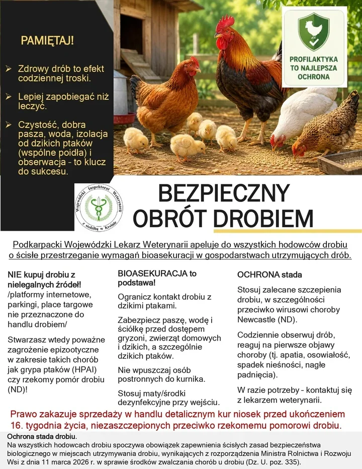 Hodowcy drobiu na Podkarpaciu pod lupą weterynarii. Chodzi o grypę i pomór