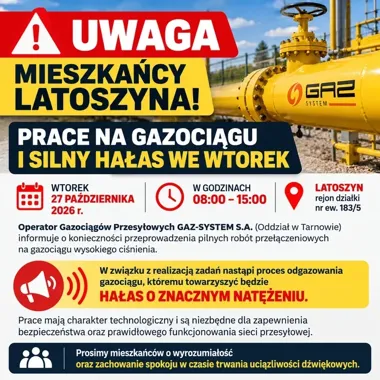 Głośne prace przy gazociągu w Latoszynie. Hałas potrwa kilka godzin