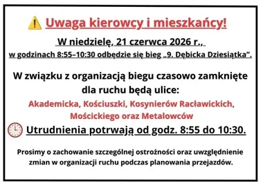 Bieg na ulicach Dębicy zatrzyma ruch w centrum na blisko półtorej godziny